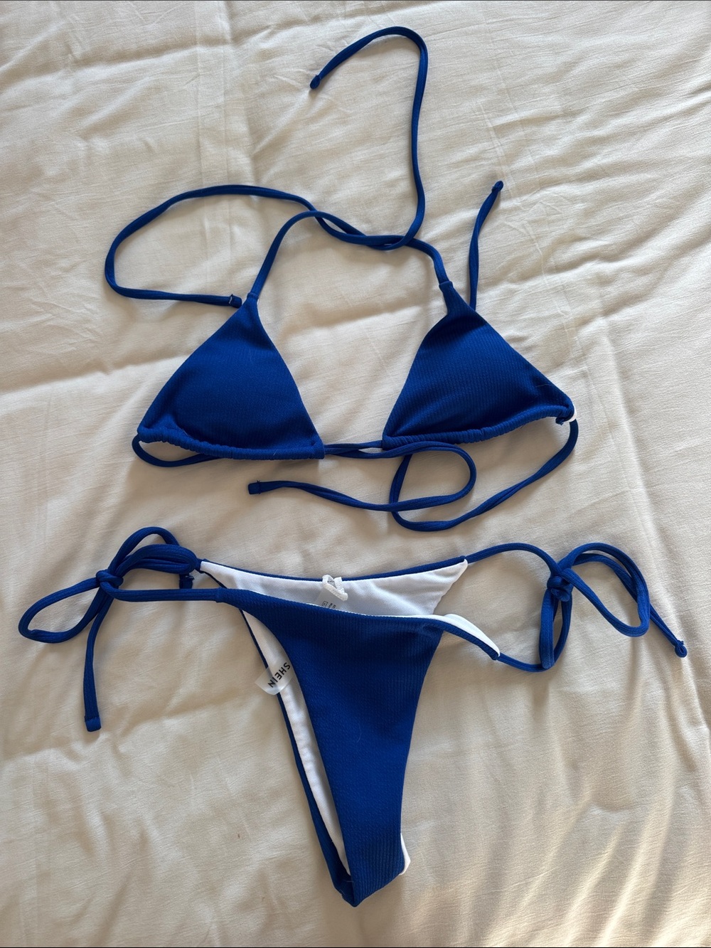 SHEIN Royal Blue Ribbed Tie-Side Triangle Bikini